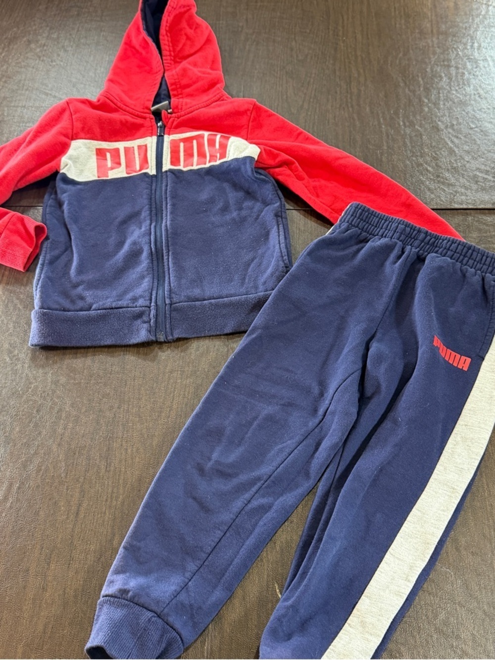 PUMA Kids Red and Navy Hooded Jacket & Joggers Set Sz 6